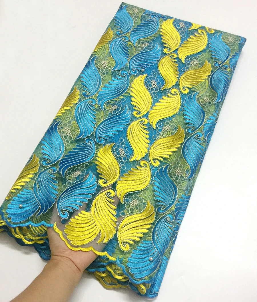 Wholesale Blue Yellow African Lace Fabric For Party Dress 5Yard/lot Embroidered French Tulle | Дом и сад