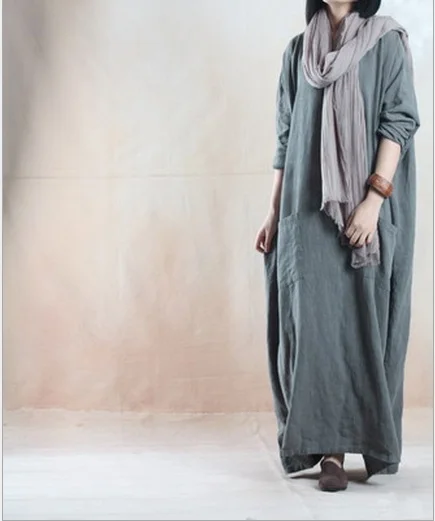Женское льняное платье Осеннее оригинальное дизайнерское ультрасвободное