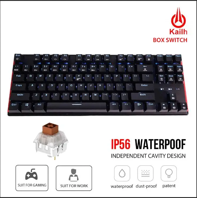 Brown Switch-Blue HEXGEARS GK707 87 Клавиатура белый синий водонепроницаемый Kailh коробка переключатель игровая клавиатура Горячая замена переключатель Механическая игровая клавиатура - Цвет: Brown Switch-Blue