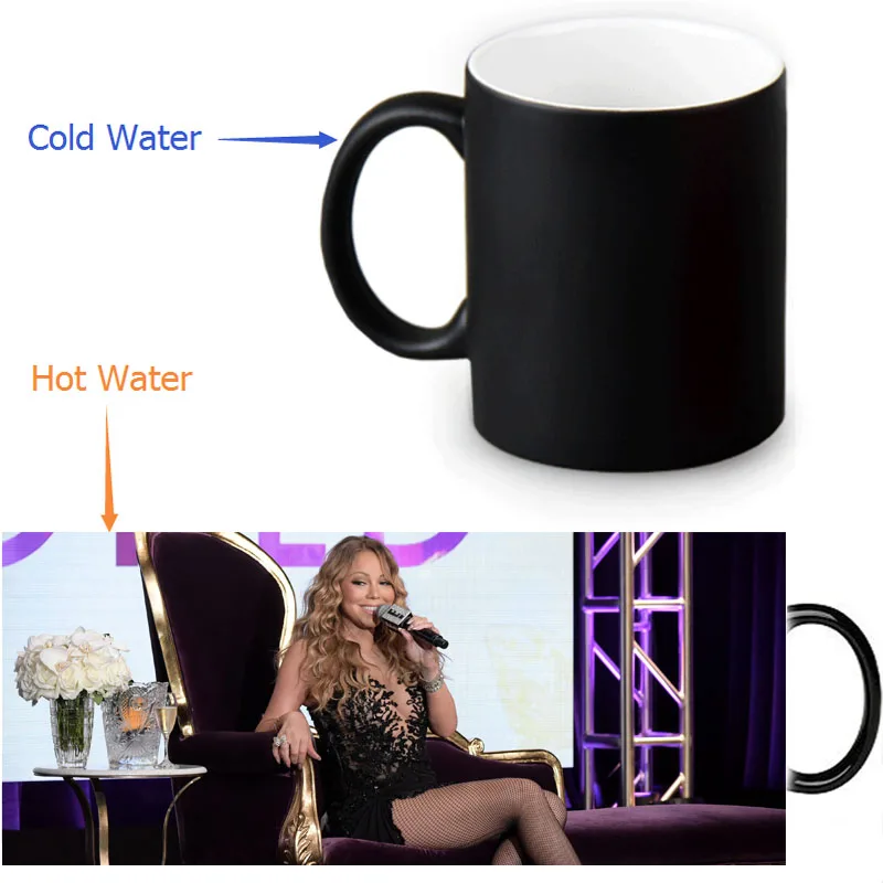 Волшебная кружка с фотографией на заказ меняющая цвет 350 мл для кофе Mariah Carey пива и