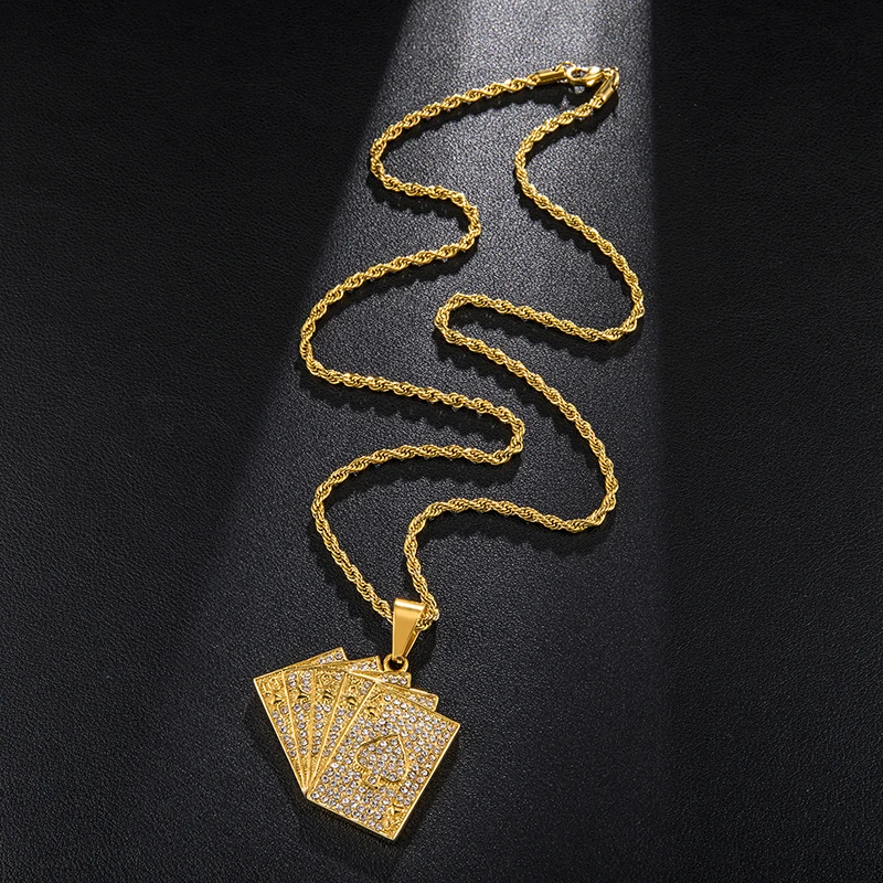D&ampZ INS Fashion Playing Cards Pendant Necklace Micro Paved Zircon Poker Card Necklaces for Men Street Jewelry |