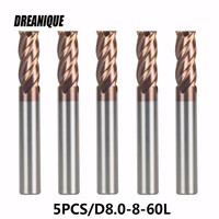 tungsten steel end mills diameter 8mm 4 flute flattened head milling cutters 5pcslot d8 8 60 end mills tialn coated tools