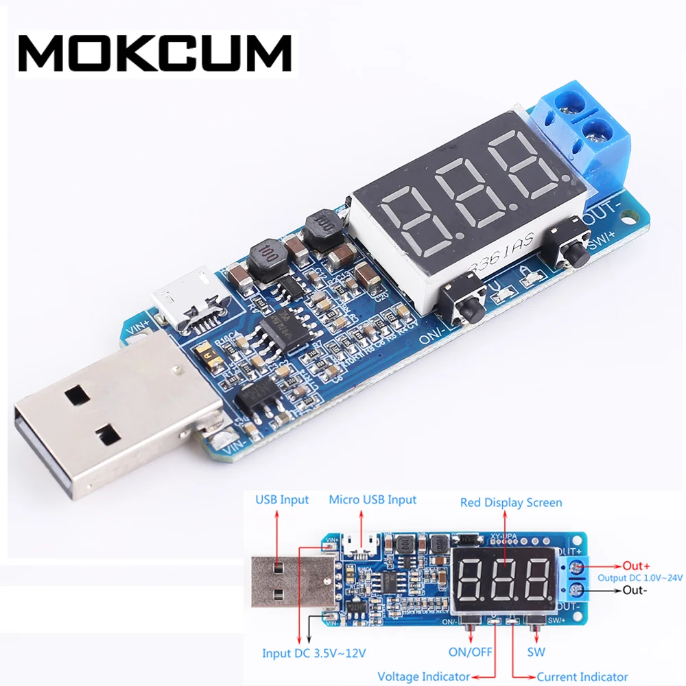 USB понижающий модуль питания DC 5 В до 3 12 дисплей Регулируемый преобразователь для