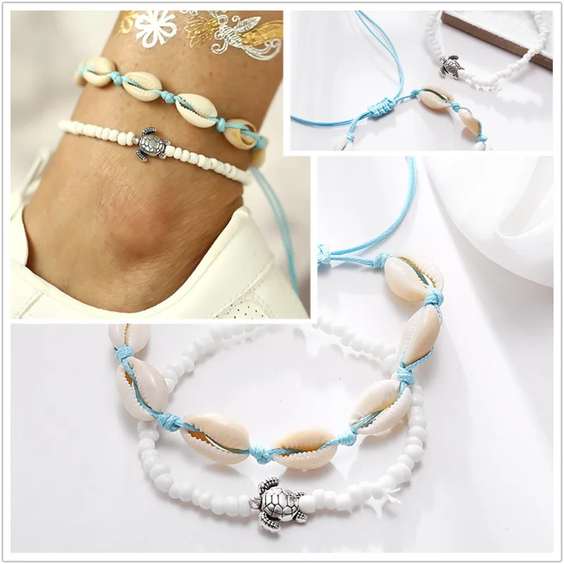 Boho Shell Каури лодыжки браслет на ногу черепаха серебряные золотые браслеты на щиколотку для женщин Conchas ножной браслет набор ноги цепи сапоги ювелирные изделия