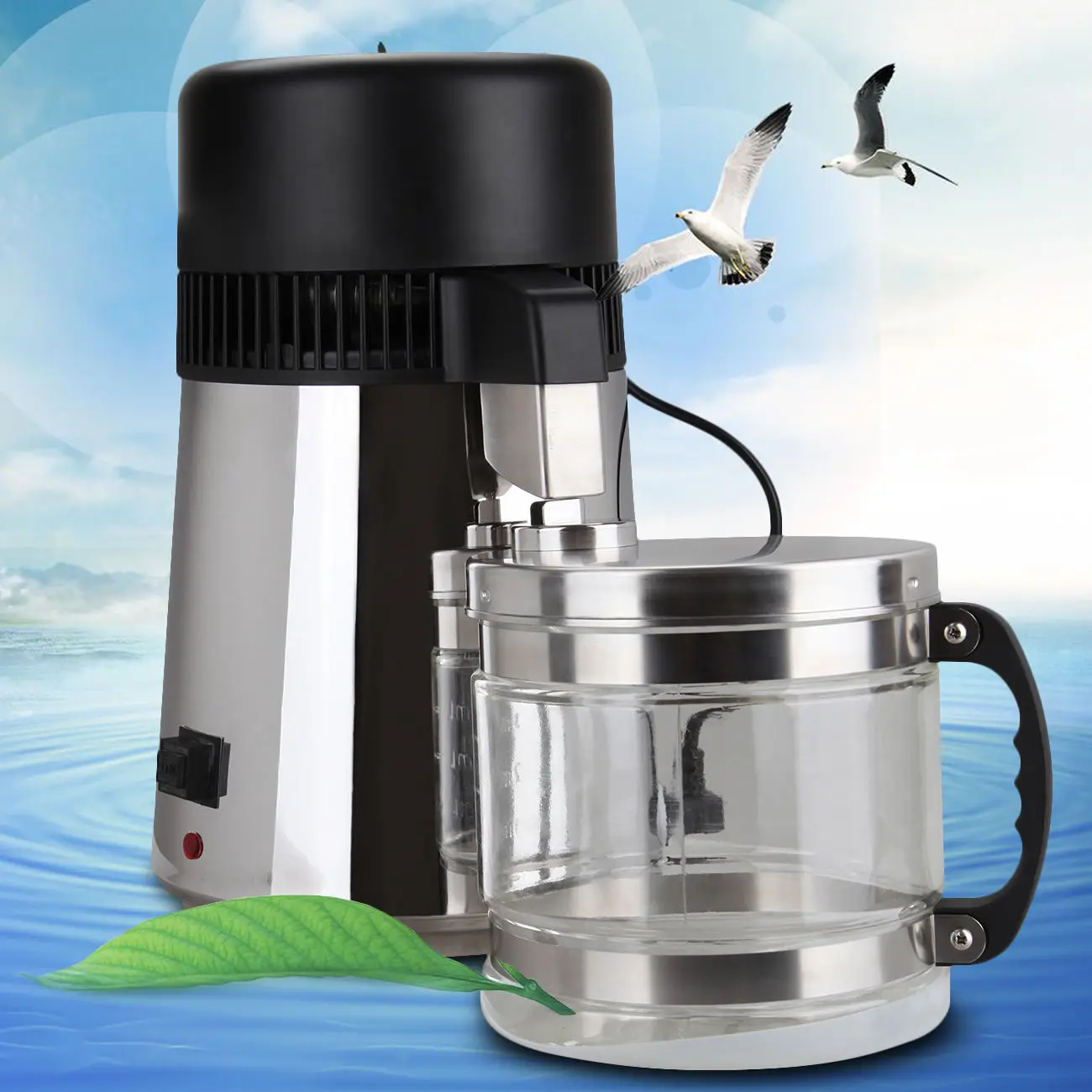 Water Distiller 4L Pure Water 304 Stainless Steel Purifier Filter With Glass Jar