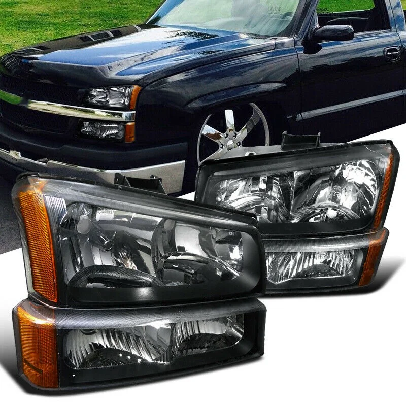 2 шт. автомобильные фары в сборе для Chevrolet Silverado 2003 2006 черная фара бампер лампа|Фара