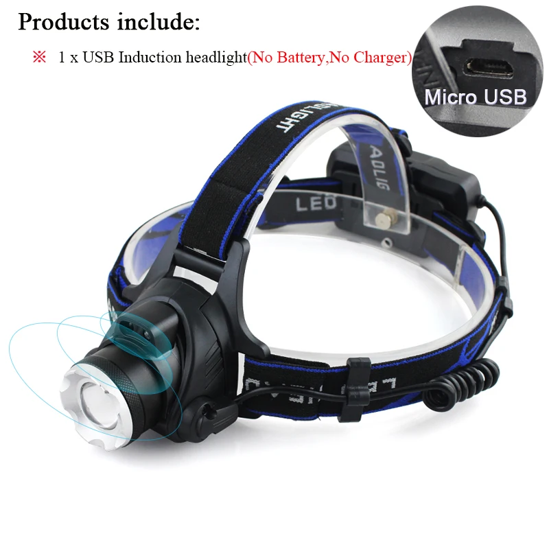 only Induction lamp Портативный освещение ИК Сенсор светодиодные фары CREE xml t6 l2 зум индукционный налобный фонарь Фонарь налобный фонарь USB 18650 фара - Испускаемый цвет: only Induction lamp