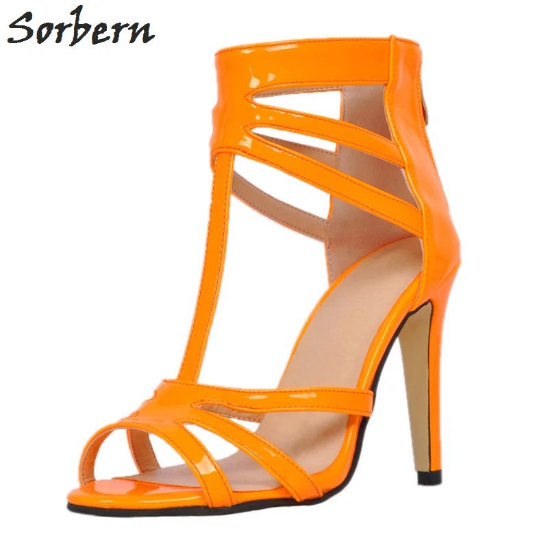 

Sorbern Designer Shoes Women Sandals Luxury 2017 Ladies Party Sandals Shoes Orange Ladies Shoes Size 43 Zipper Patent Leather