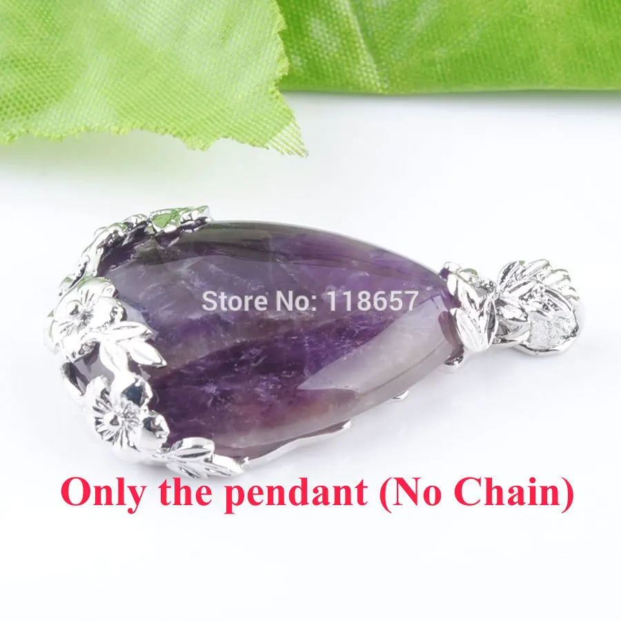 Pendant Only YOWOST природные аметисты капли воды форма драгоценный камень Любовь бусины рейки кулон для исцеления чакр и цепочки ожерелья цепи ювелирные изделия подарок IN3471 - Окраска металла: Pendant Only