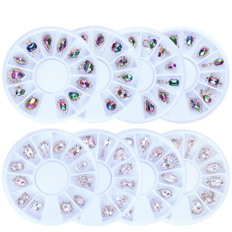 

3D Glass/Metal Nail Art Wheel Rhinestone Diamond Gems Alloy AB Crystal Glitter Tips Accessoires Nail Studs Jewelry 12pc In Wheel