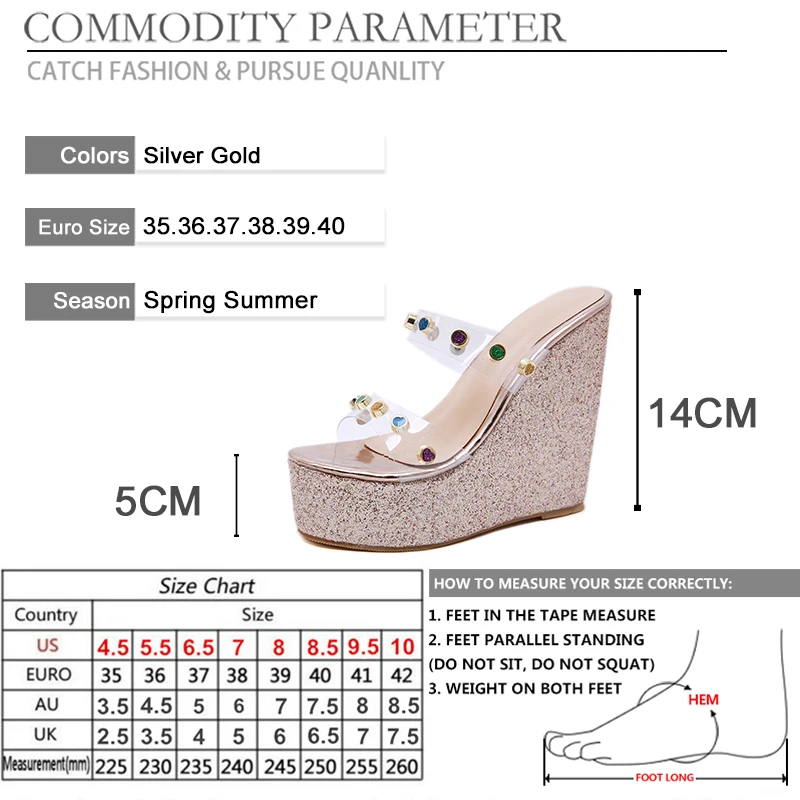 BYQDY Platform Wedges Woman Summer Sandals 2019 New Colorful Rivet Designer Women Outerwear Shoes Slip On PVC Gold Silver | Обувь