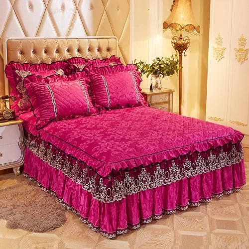 Wine Red Bedskirt Флисовая теплая кровать, юбка, покрывало, Твин, полный, королева, король, размер, простыня, покрывало, набор, фиолетовые, розовые, красные наволочки, кувертура де ЛИТ - Цвет: Wine Red Bedskirt