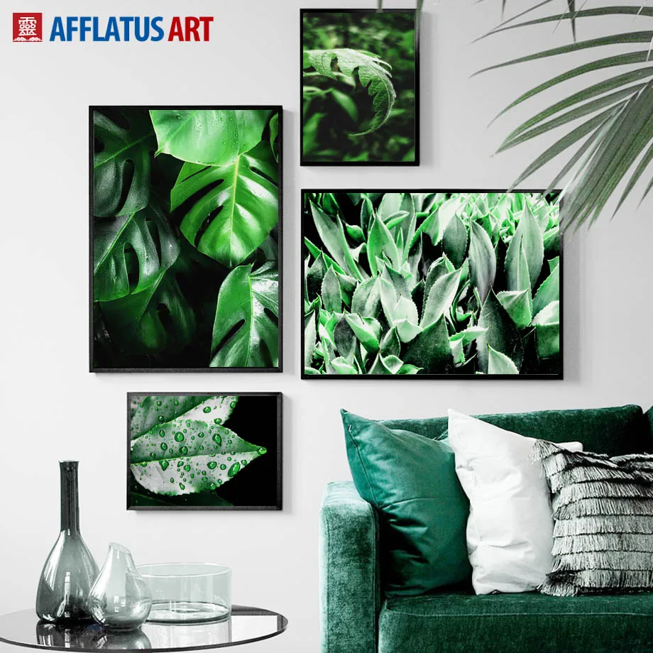 Тропическое зеленое растение монстера большие листья настенная Картина на