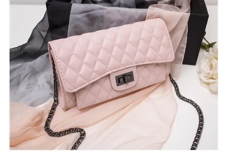 pink Качество Pu лаконичная модная стеганая сумка на плечо с цепочкой через плечо сумка-мессенджер сумочка женские кошельки кошелек 4 цвета - Цвет: pink