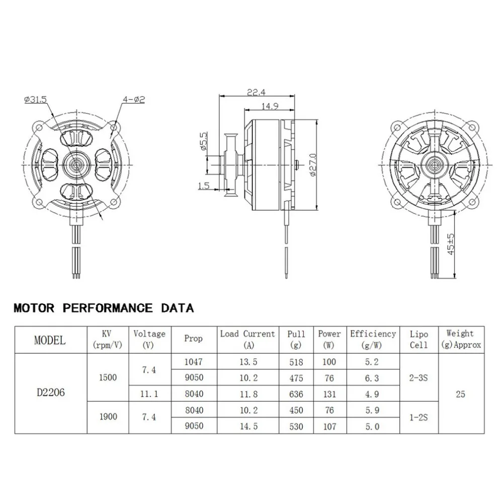 DXW D2206 1500KV 2-3S бесщеточный двигатель для RC FPV беспилотный летательный аппарат самолет Квадрокоптер Мультикоптер БПЛА