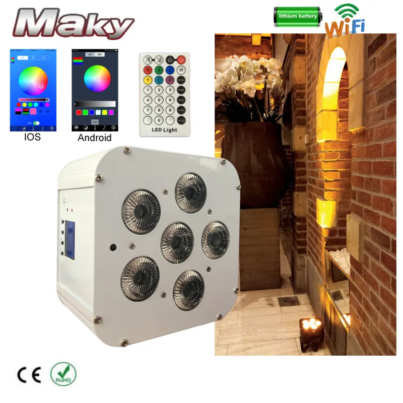 12 шт./партия коробки 6 шт. 18 Вт RGBWA UV светодиод Беспроводной DMX Smart Par свет Батарея