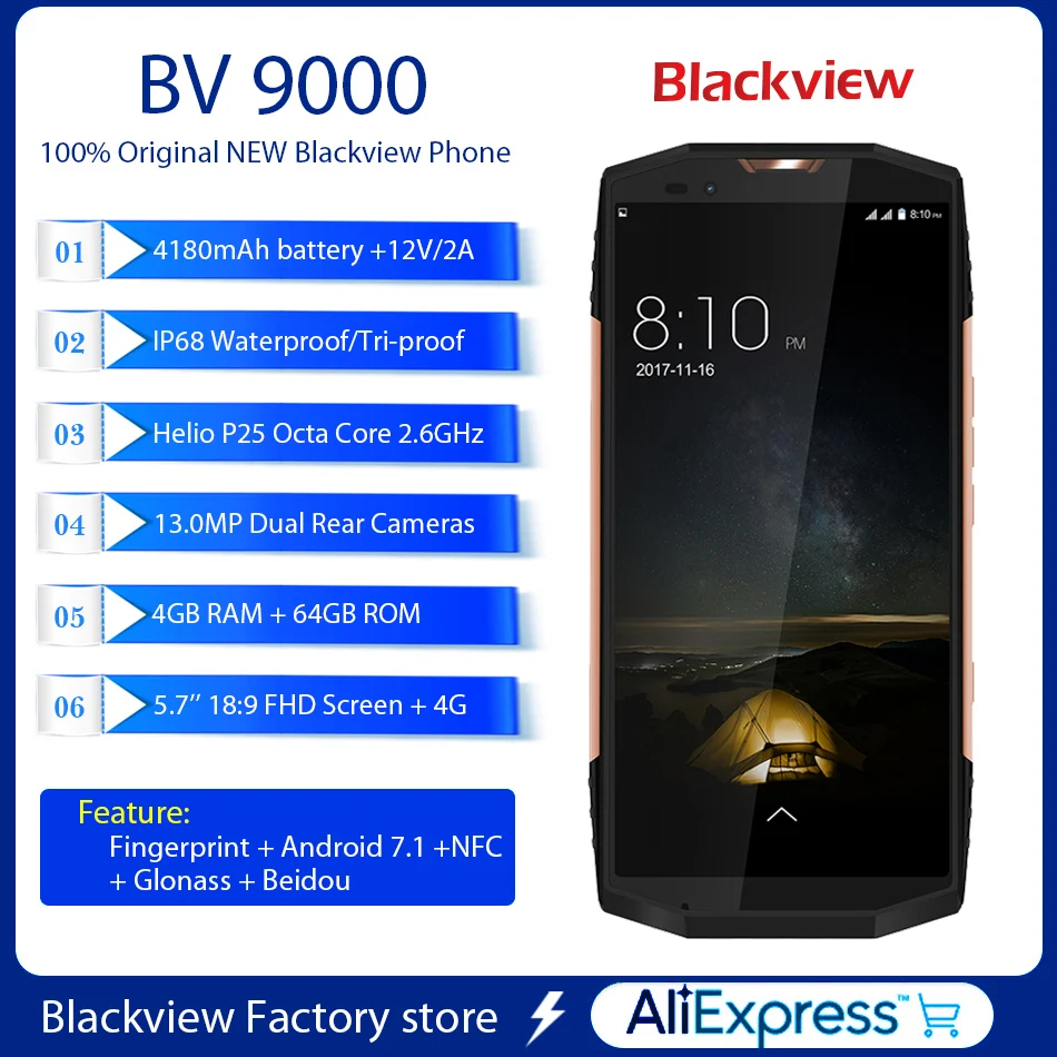IP68 BLACKVIEW BV9000 3 камеры 5 7 &quot18:9 FHD экран восьмиядерный смартфон Android 1 4 + 64 Гб 4180 мАч NFC
