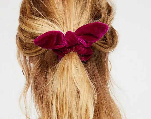 Мягкий сплошной цвет лук узел бархатные волосы Scrunchie эластичные резинки для волос конский хвост держатель Scrunchies галстук волос резинка для волос - Окраска металла: Wine Red