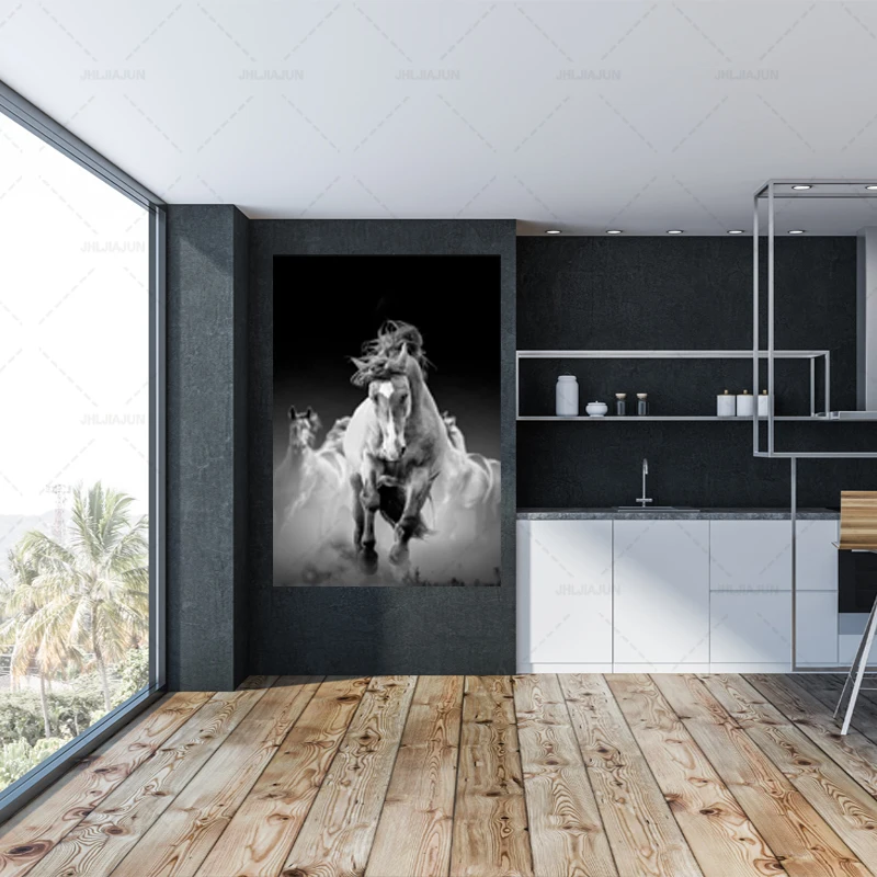 Black And White Color Horses Wall Art Canvas Abstract Animals Paintings On The Modern Horse Posters For Living Room Cuadros | Дом и сад