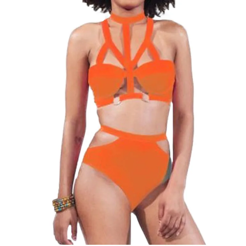 FS синий Высокое Средства ухода за кожей Шеи Push Up бинты Купальник выдалбливают