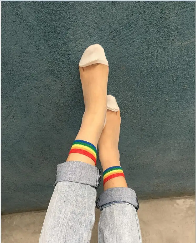 Женские разноцветные прозрачные носки летние полосатые в японском стиле