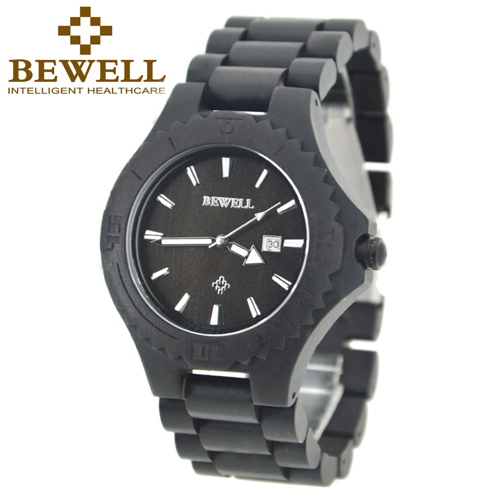 BEWELL кварцевые деревянные часы натуральный черный ручной работы сандалового