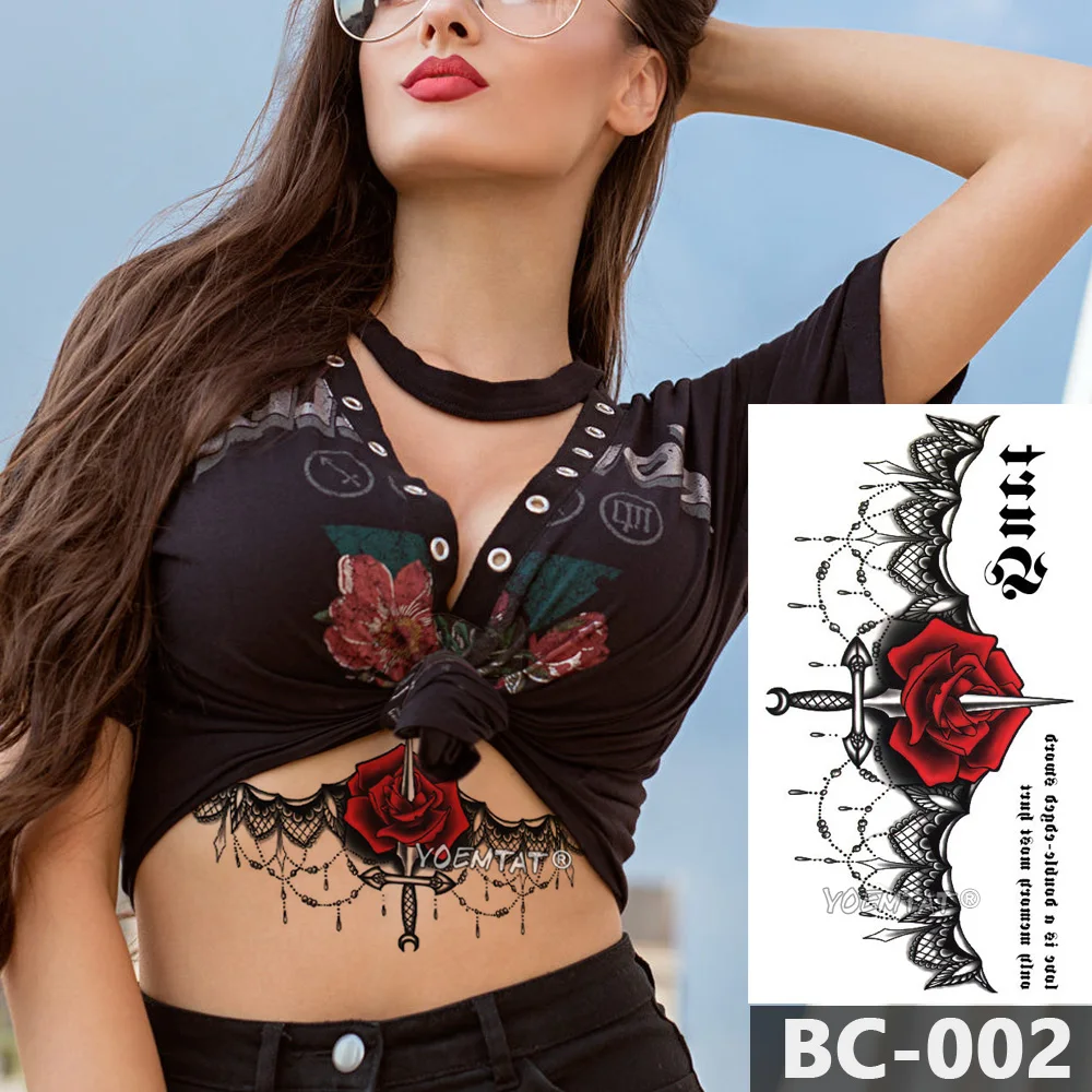 

Chest Body Tattoo Temporary Waterproof Tattoo Sticker Jewelry Rose lace Lace Decal flower Waist Art Tattoo Sticker for Women