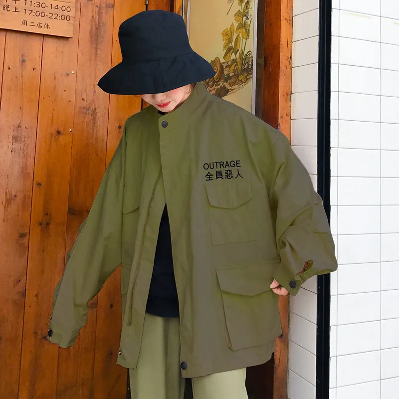 2018 письмо вышитые куртка Корейская свободная Bf Harajuku с длинным рукавом
