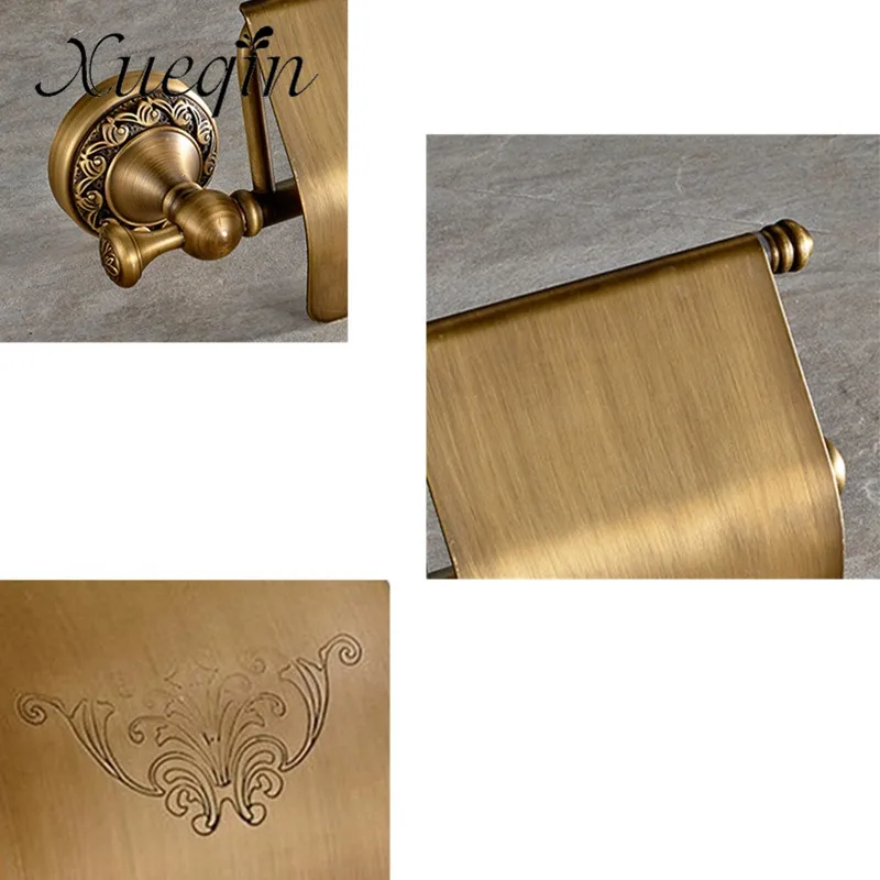 

Xueqin Free Shipping Antique Flower Print Bathroom Toilet Paper Roll Holder Brass Wall Mounted Toilet Paper Tissue Storage Rack