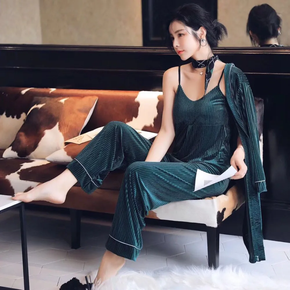 Smmoloa осенне зимний теплый пижамный комплект Женский для сна из 3 предметов