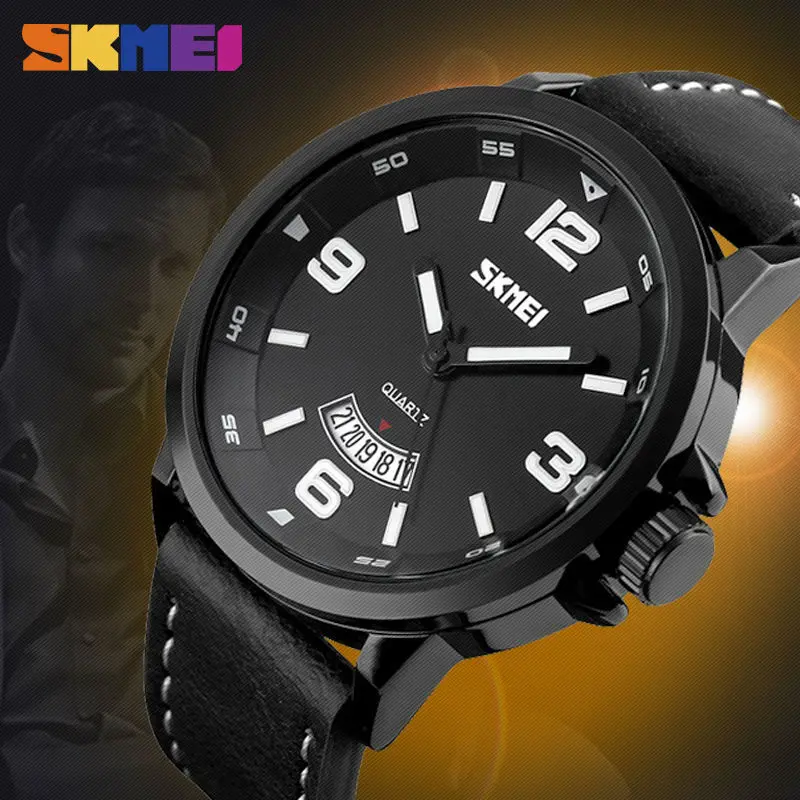 

SKMEI Men Sport Watches 30M Water Resistant Leather Quartz Wristwatches Luxury Brand Fashion Casual Watch Relogio Masculino 9115