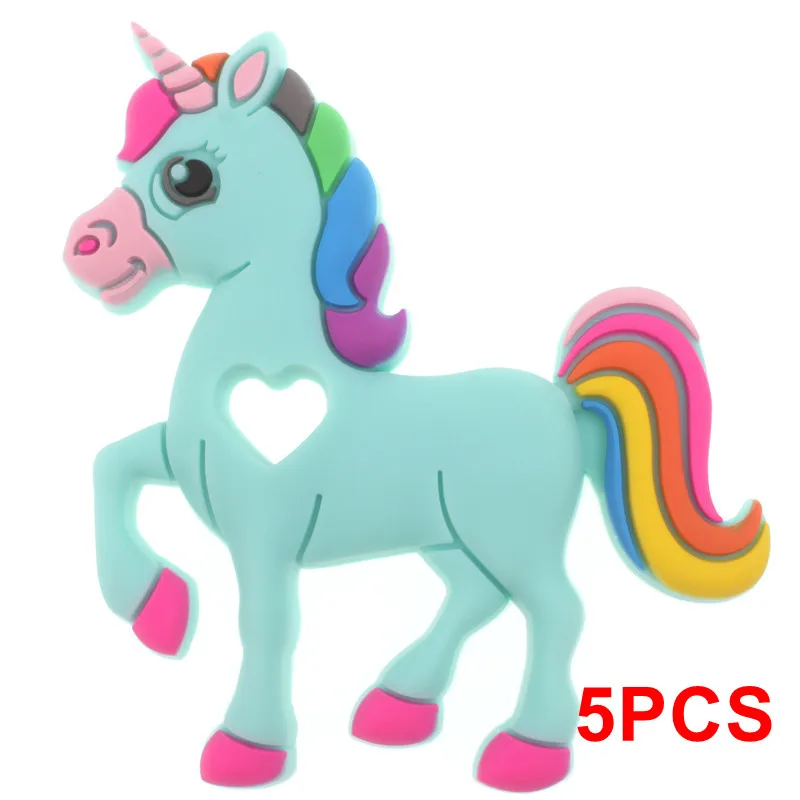 5 шт. Единорог Силиконовый Мультфильм грызун ребенок прорезыватель без BPA Прорезыватели для зубов DIY Прорезыватели в форме животных ожерелье пищевого качества Душ подарок игрушки - Цвет: Unicorn - Turquoise