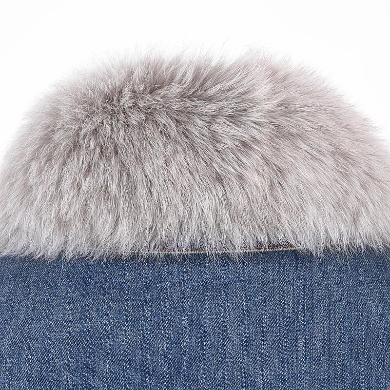 QAZXSW Spring Autumn Women Denim Jacket Plus Size Thick Jeans Coat Fur Collar Bomber Harajuku Casaco Feminino HB546 | Женская одежда