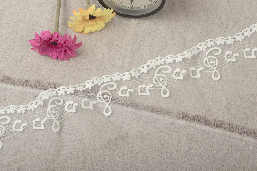 Вышитая вышитая ткань сделай сам белая черная хлопковая кружевная отделка