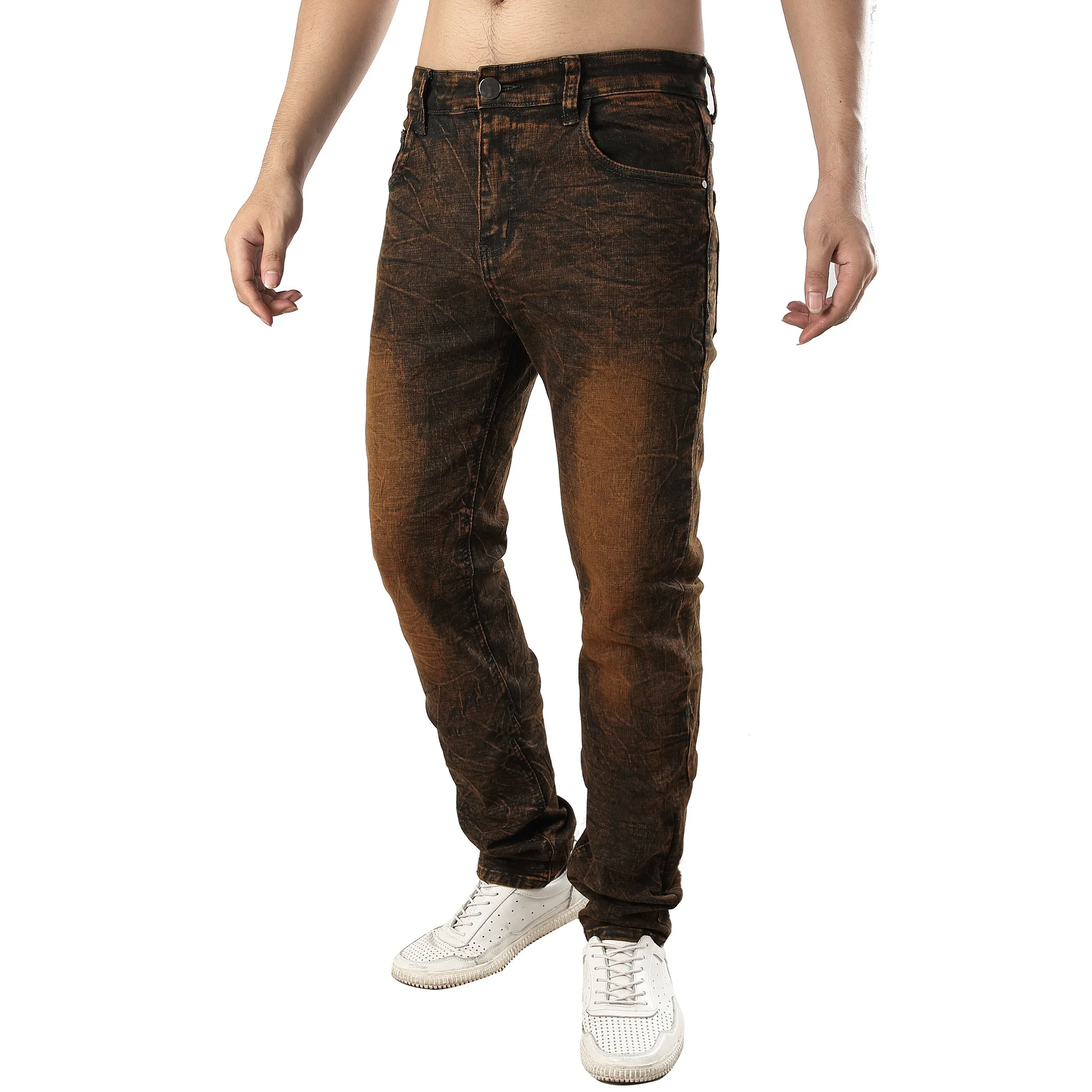 Весенние новые модные эластичные джинсы для мужчин Брендовые джинсовые брюки