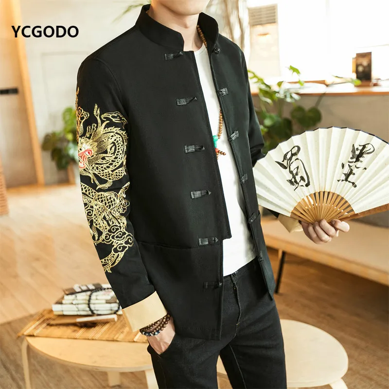 Traditional chinese clothing men dragon jacket tang kung fu style hanfu | Тематическая одежда и униформа