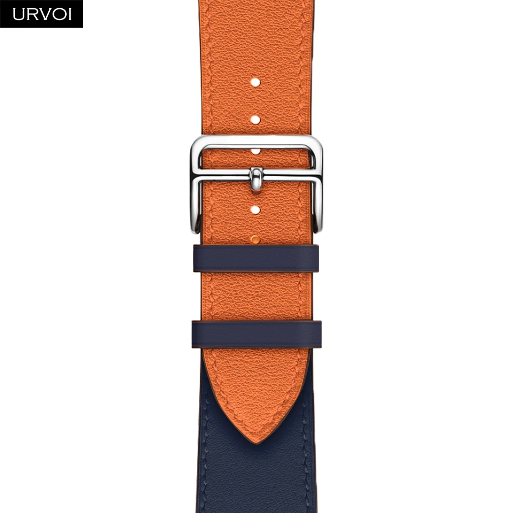 Midnight O URVOI один ремешок для apple watch серии 5/4 3/2/1 Swift кожаный ремешок для наручных часов iWatch, классический ручной работы черные, с ремешками на пряжках - Цвет ремешка: Midnight O