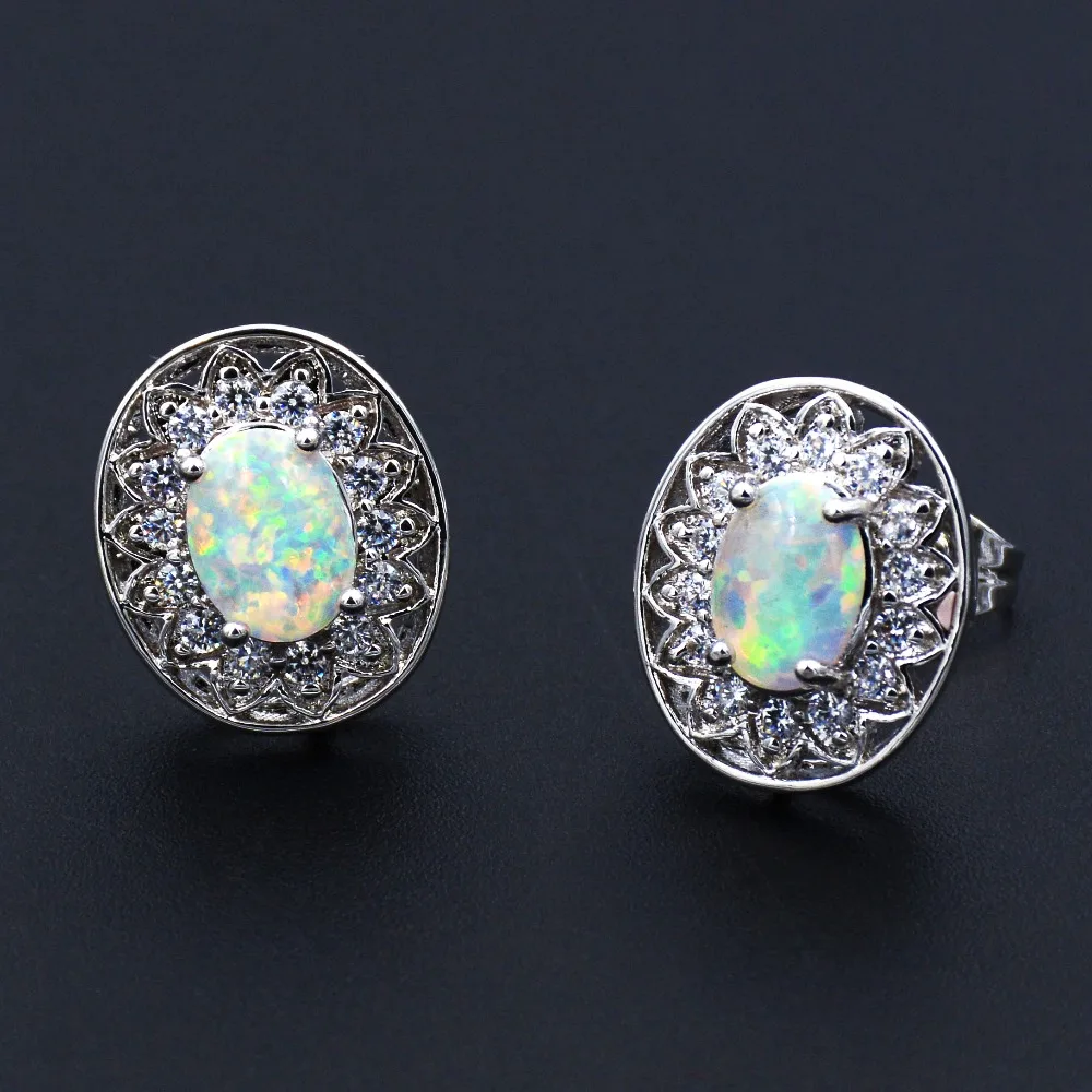 Lady's White Fire Opal Earrings with Lab-created and Cubic Zirconia | Украшения и аксессуары