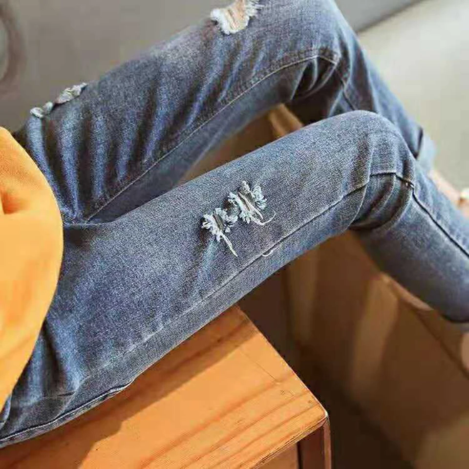 Одежда для маленьких девочек детские джинсы в сломанном стиле длинные брюки на