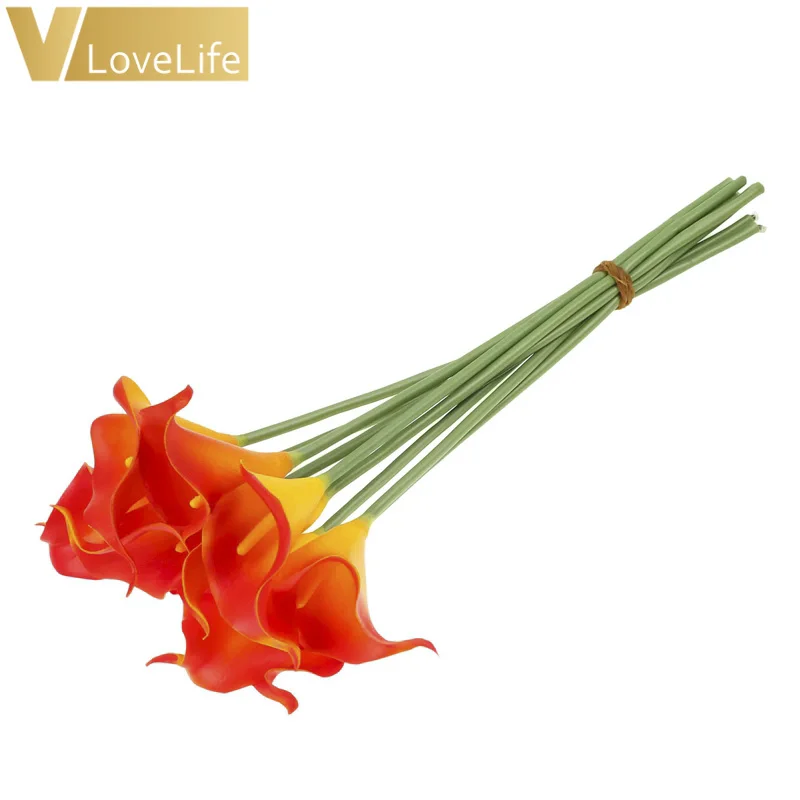 sunset red 10 шт. Искусственные цветы Калла Лилия ПЭ Пена букет Искусственные цветы для украшения Свадебные украшения подарок на день Святого Валентина - Цвет: sunset red