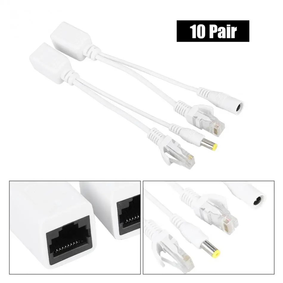10 пар DC 12 В IP камера POE RJ45 кабель питания через Ethernet адаптер-форсунка сплиттер