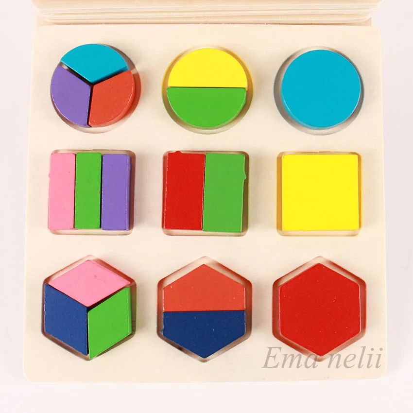One third shape Геометрических форм и цветов соответствующие игрушки деревянные 3D Пазлы Детские Монтессори раннего обучения игрушки для детей S-L02 - Цвет: One third shape
