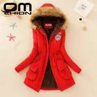 OMCHION 2019 Осенне-зимнее пальто для женщин Куртка Верхняя одежда с воротником из искусственного меха и капюшоном парка шеи с застежкой-молнией и пуговицами размера плюс, повседневная верхняя одежда, LJK27