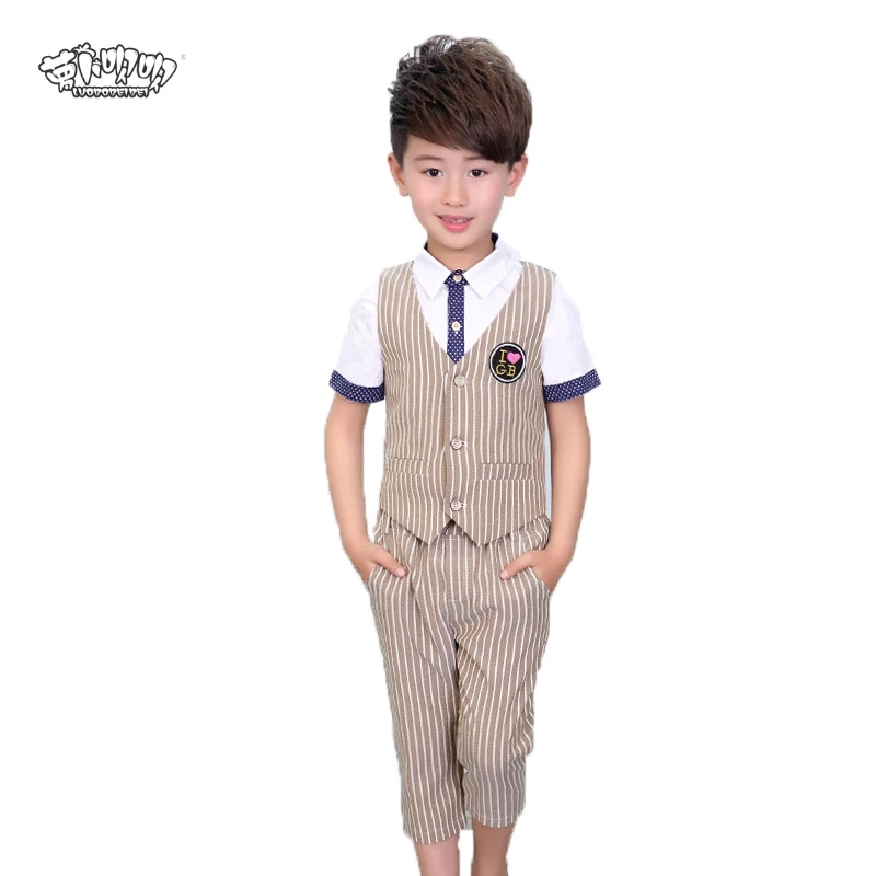 Летнее Детское платье для свадьбы одежда в полоску из 2 предметов: жилетка + брюки