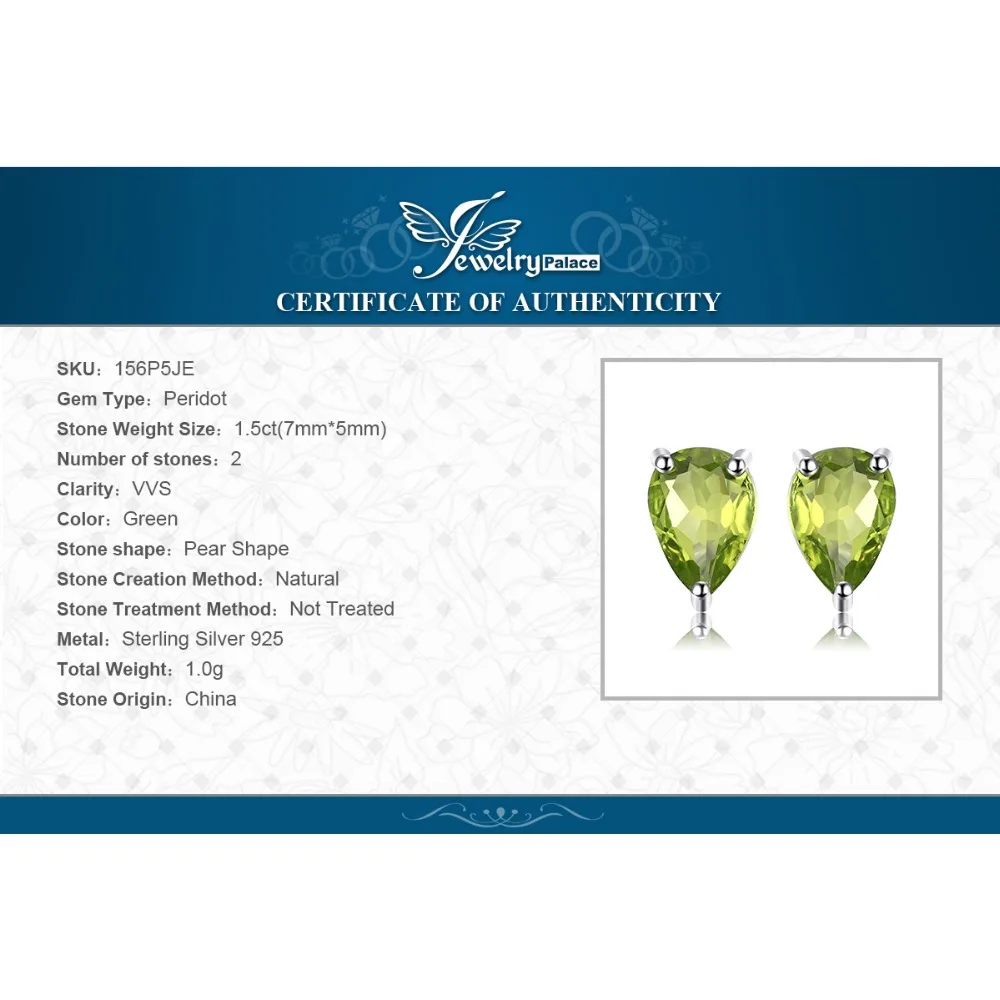 

JewelryPalace 1.6ct Genuine Peridot Stud Earrings 925 Sterling Silver Earrings For Women Korean Earings Fashion Jewelry 2021