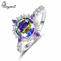lingmei gorgeous unique women party jewelry roundmultiredwhite zircon silver color ring size 6 9 for women jewelry