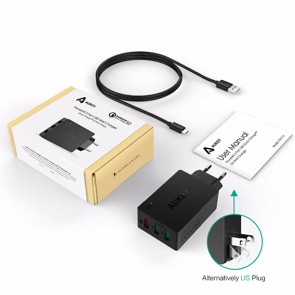 AUKEY Quick Charge 3 0 USB Зарядное устройство QC3.0 сетевое быстрое зарядное для мобильного