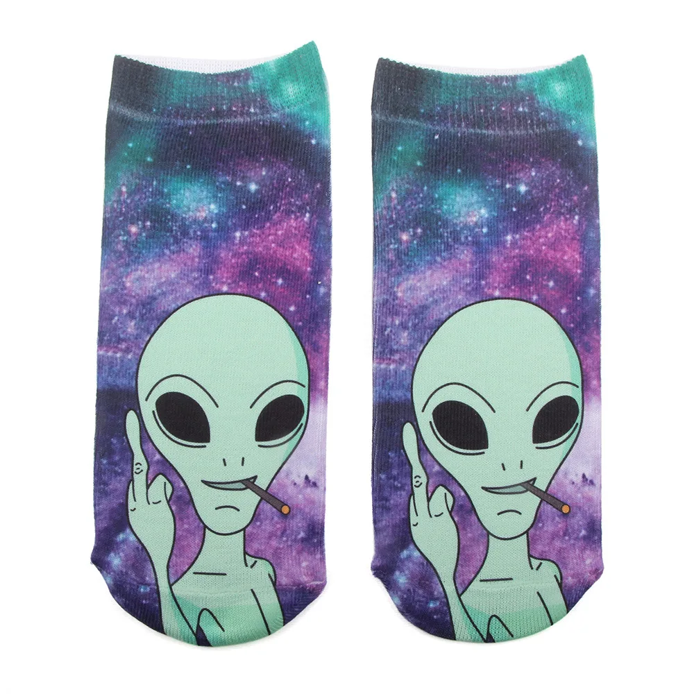 2019 модные милые носки с 3D принтом женские до щиколотки Chaussette инопланетяне