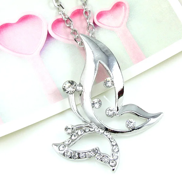 Ожерелье OCESRIO с бабочкой и кристаллами покрытое серебром подвески большая