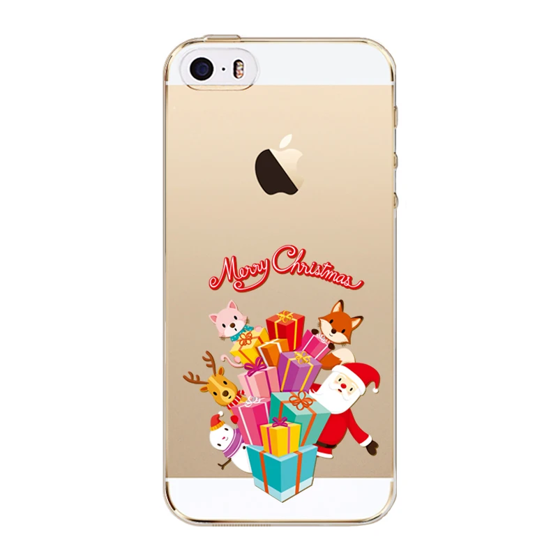 Merry Christmas Animals Phone Case Capa For iPhone 5 5s SE Coque Soft TPU Gift Celebration Santa Claus Deer Kids Back Cover |